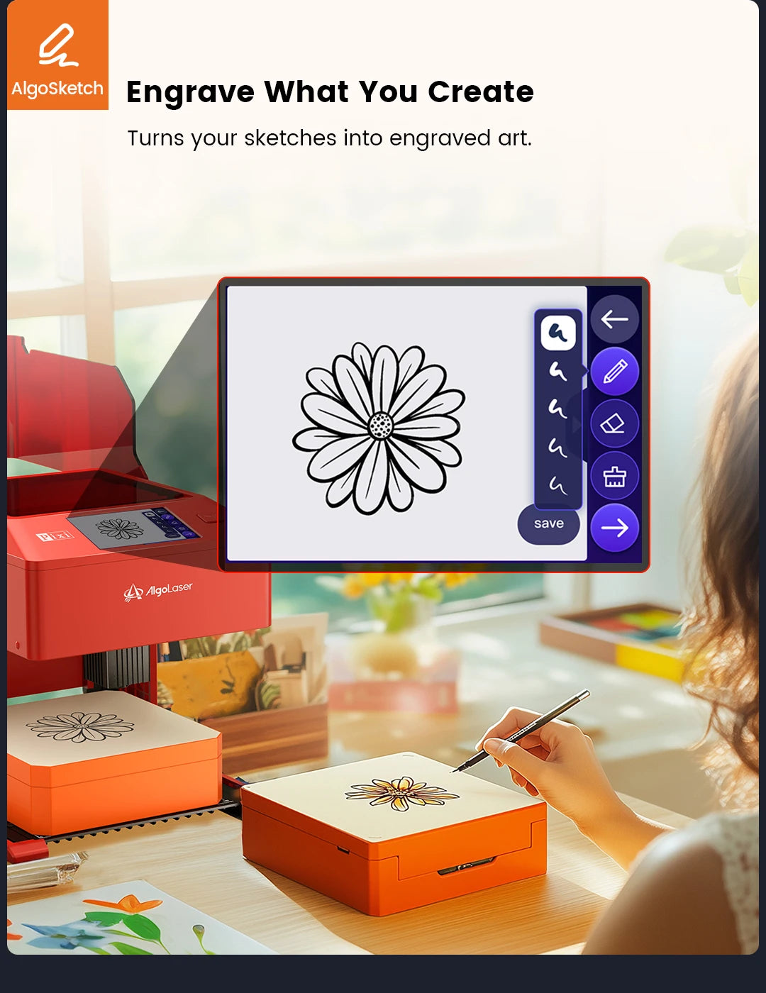 ALGO Laser Engraver Machine Pixi Smart Touch Screen AlgoType Portable 100x100mm Engraving Cutting For Metal Dog Tag Leather Wood