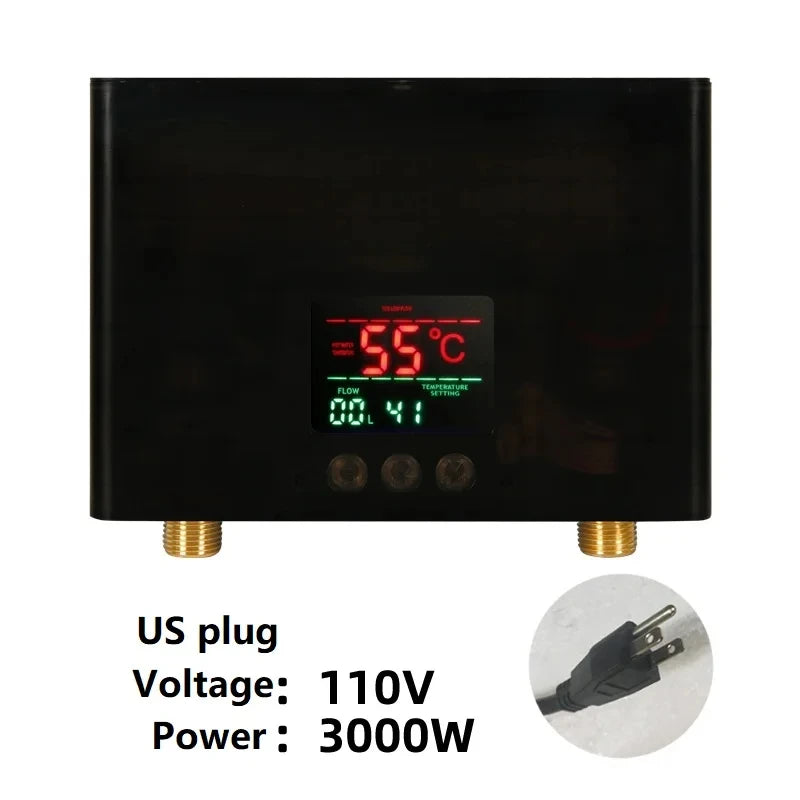 110V 220V Instant Water Heater Bathroom Kitchen Wall Mounted Electric Water Heater with Remote Control LCD Temperature Display
