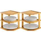 B84B-2 Set Bamboo Kitchen Organizer - Corner Rack For Plates, Dishes, Bowls - Enhances Cabinet & Counter Space