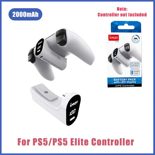 For PS5 Controller 2000mAh USB Type C Battery LED Display Play and Charge Kit For PS5/PS5 Elite Controller Gaming Accessories