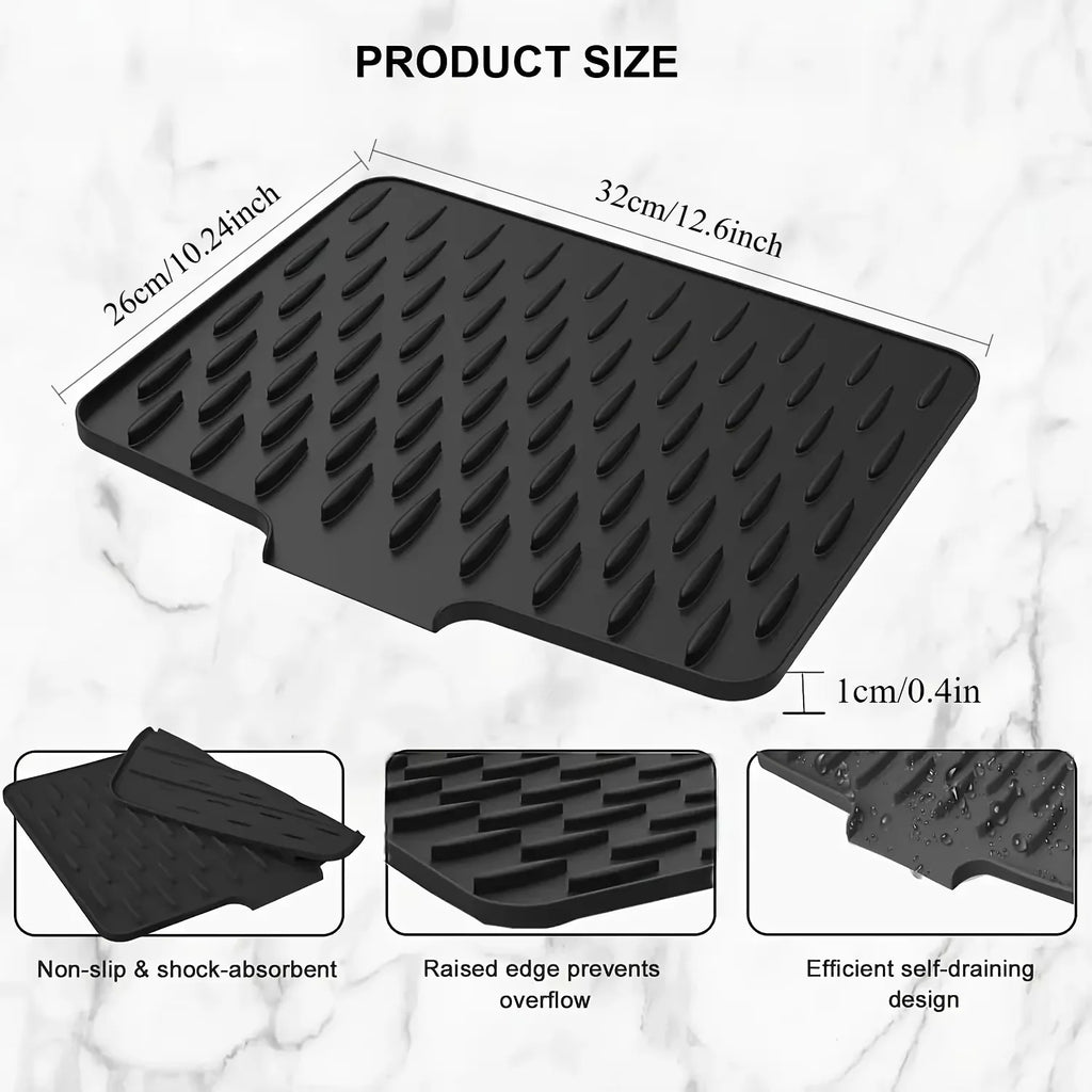 Kitchen Silicone Drain Mat with Built-in Drainage Design, Easy to Clean, Suitable for Countertops, Sinks, Refrigerators
