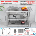 Stainless Steel Sink Kitchen Household Thickened Single Trough with Bracket Wash Basin Sink with Platform Easy Landing
