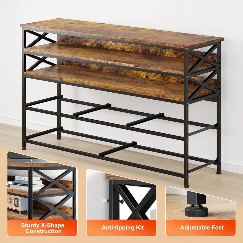 TV Stand 50" TV, Sturdy Dresser for Bedroom with 5 Fabric and Wood Open Shelves, Dressers & Chest of Drawers