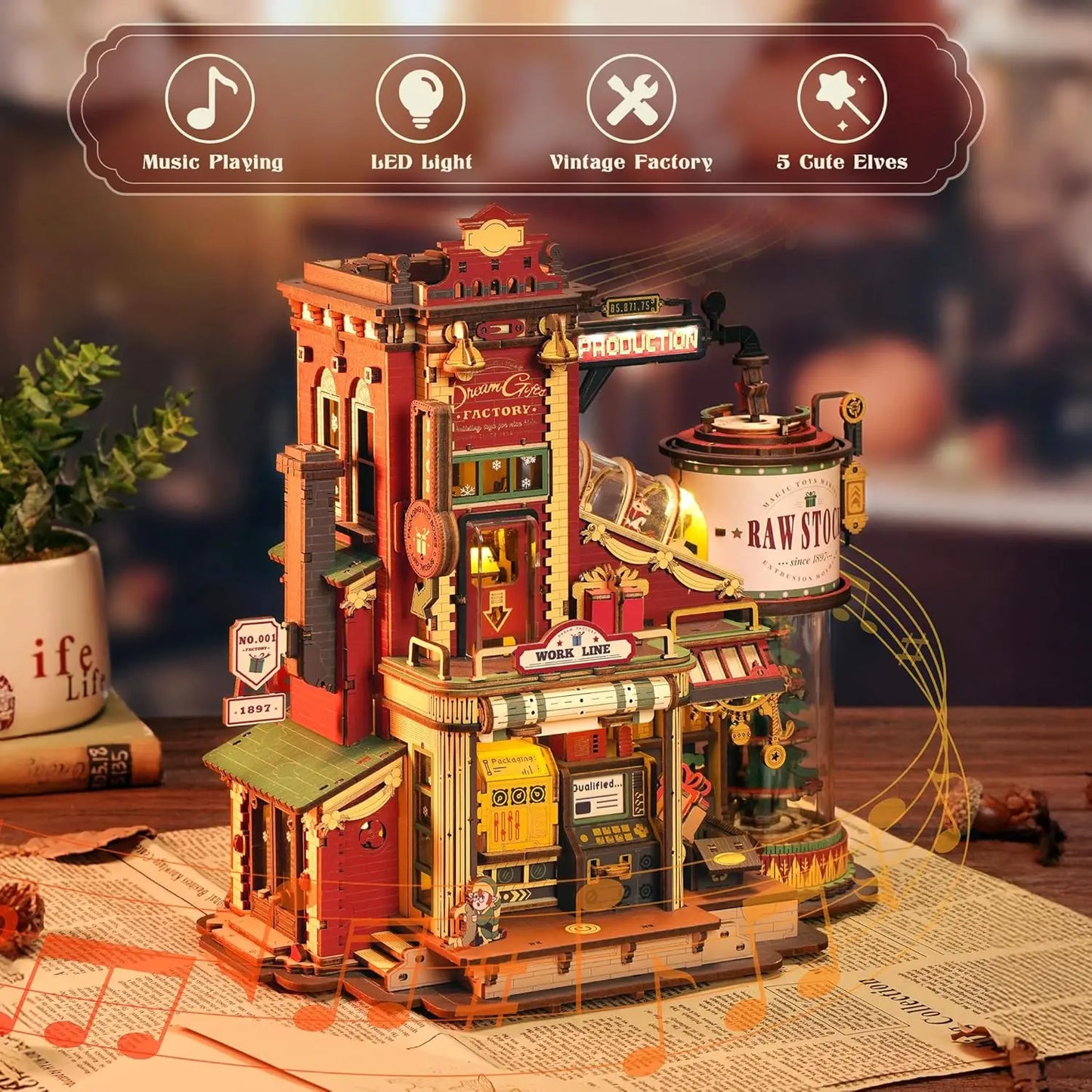 3D Wooden Puzzle Music Box Kit - "Christmas Dream Gift Factory" Model for Kids & Adults | AlluCanFind