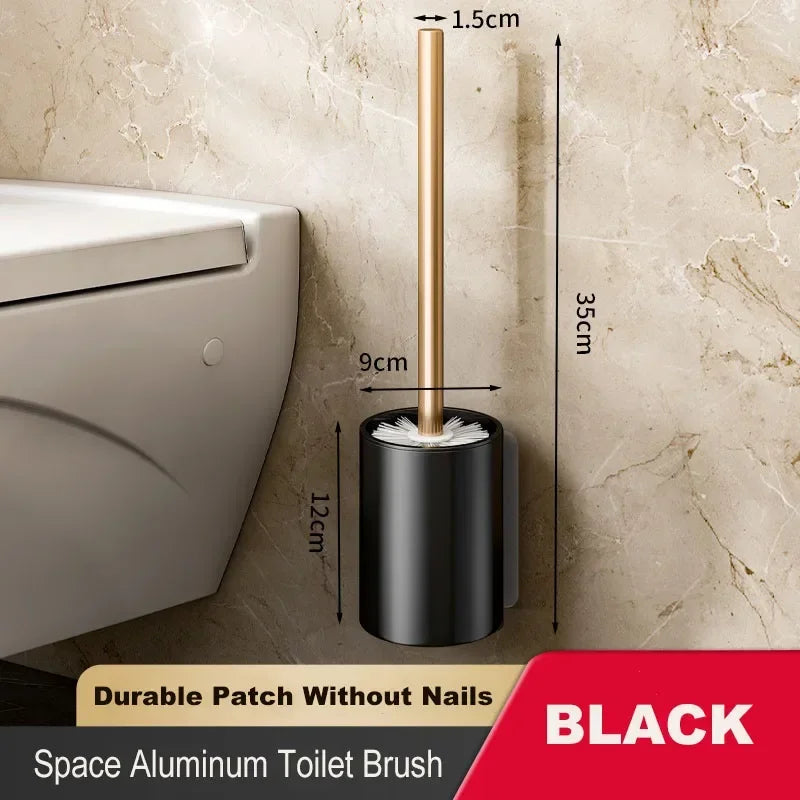 Wall-mounted Toilet Brush Punch-free Space Aluminum Toilet Brush No Dead Angle Toilet Brush Bathroom Cleaning Tool