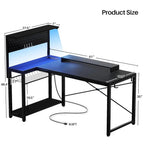Small Gaming Desk With Power Outlets Pegboard Led Light, 51 H L Shaped Computer Desk With Monitor Stand Storage Shelves,