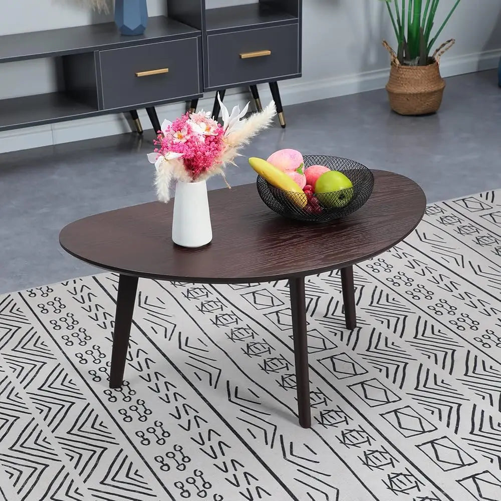 Small Oval Coffee Table For Living Room,Mango Tabletop Mid Modern Coffee Table,Espresso,18.9"" D X 33.47"" W X 15.75""