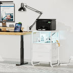 Bed Side Table with 3 Fabric Drawers,  LED Nightstand with Hooks, Bedside Table with Charging Station, End Table with Storage