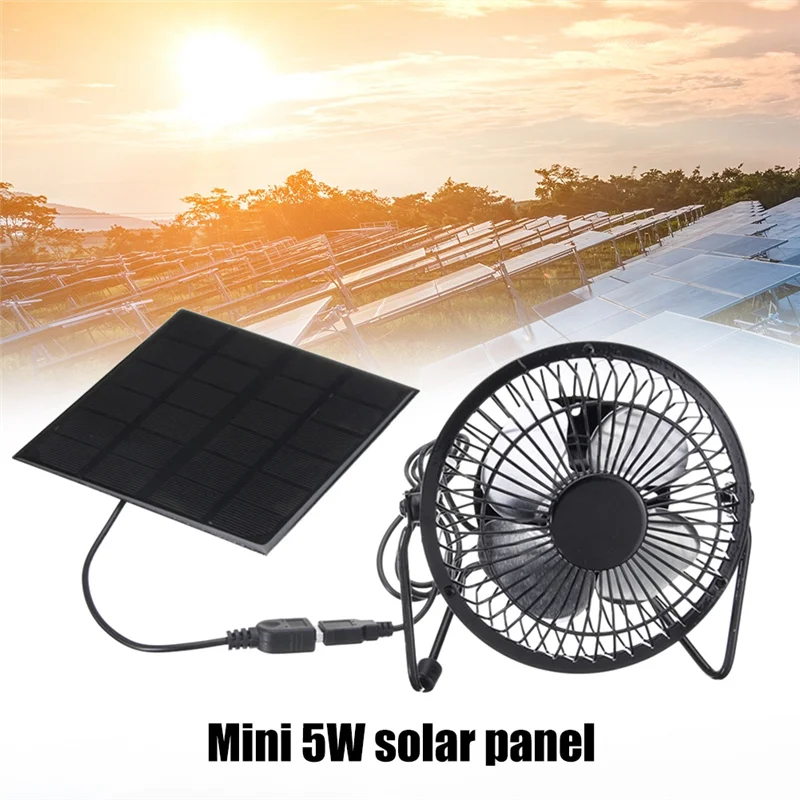 Mini Solar Panel Powered Ventilator Fan Portable 5W 4 Inch Greenhouse