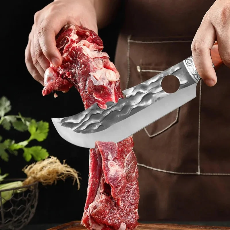 Kitchen Chef Utility Knive Stainless Steel Forged Slaughter Knife Chop Bone Vegetables Butcher Knife Cleaver Knife with Cover