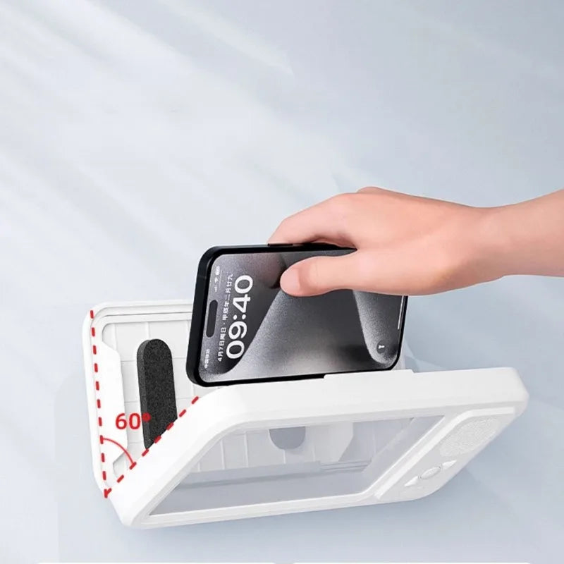 Creative Bathroom Waterproof Phone Case with Bluetooth Speaker Wall Mount Touch-screen Phone Holder Stand Anti-Fog for Showering
