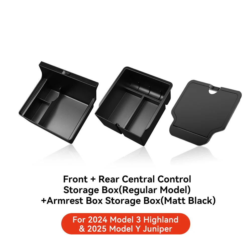 YZ For Tesla Model 3 Highland 2024 Model Y Juniper 2025 Storage Box Center Armrest Hidden Box Cup Holder Organizer Accessories