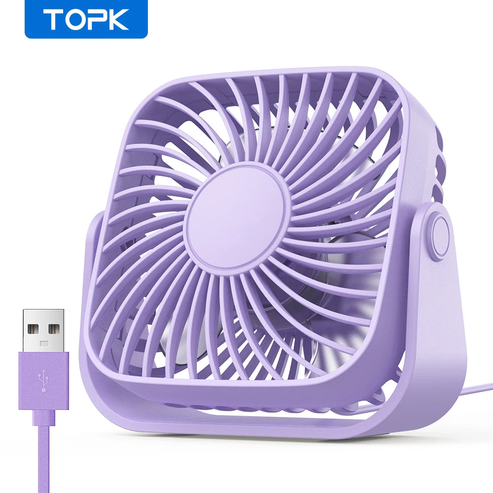 TOPK 4Inch USB Mini Desk Fan,3 Speeds Quiet Portable Desktop Table Fan