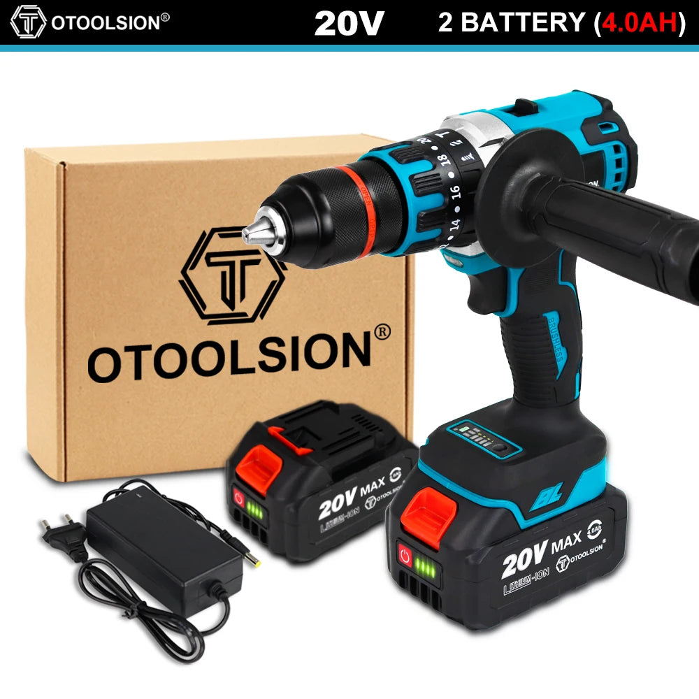 20V 13mm Brushless Impact Drill 20 Torque 120NM Cordless Impact Drill Screwdriver Drill Ice Drill Electric Drill Li-ion Battery