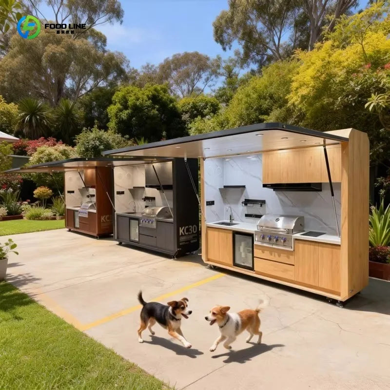 Customized Integrated Outdoor Kitchen Unit Fully Equipped Modular Cooking Station for Camping BBQ Glamping Resort