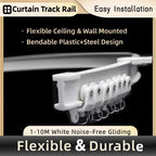 Flexible Ceiling & Wall Mounted Curtain Track Rail Bendable Plastic Steel Design for Bay Windows/Balcony 1-10M White Noise-Free