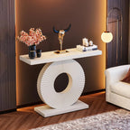 LITTLE TREE Modern Console Table with Geometric Base, Wood Entryway Table Sofa Table Narrow Long, Contemporary Accent Table