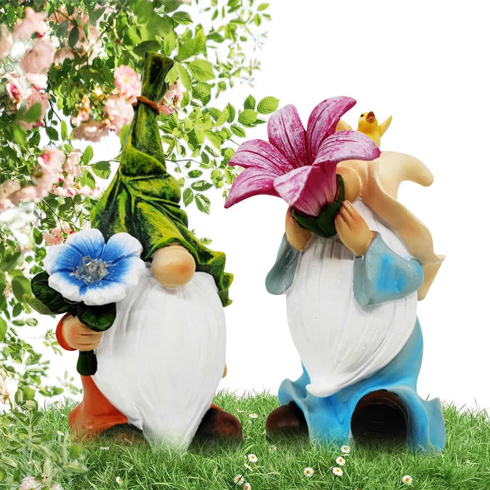 Resin Garden Gnome Sculpture with Solar Lights - Whimsical Outdoor Decor for Yard and Garden