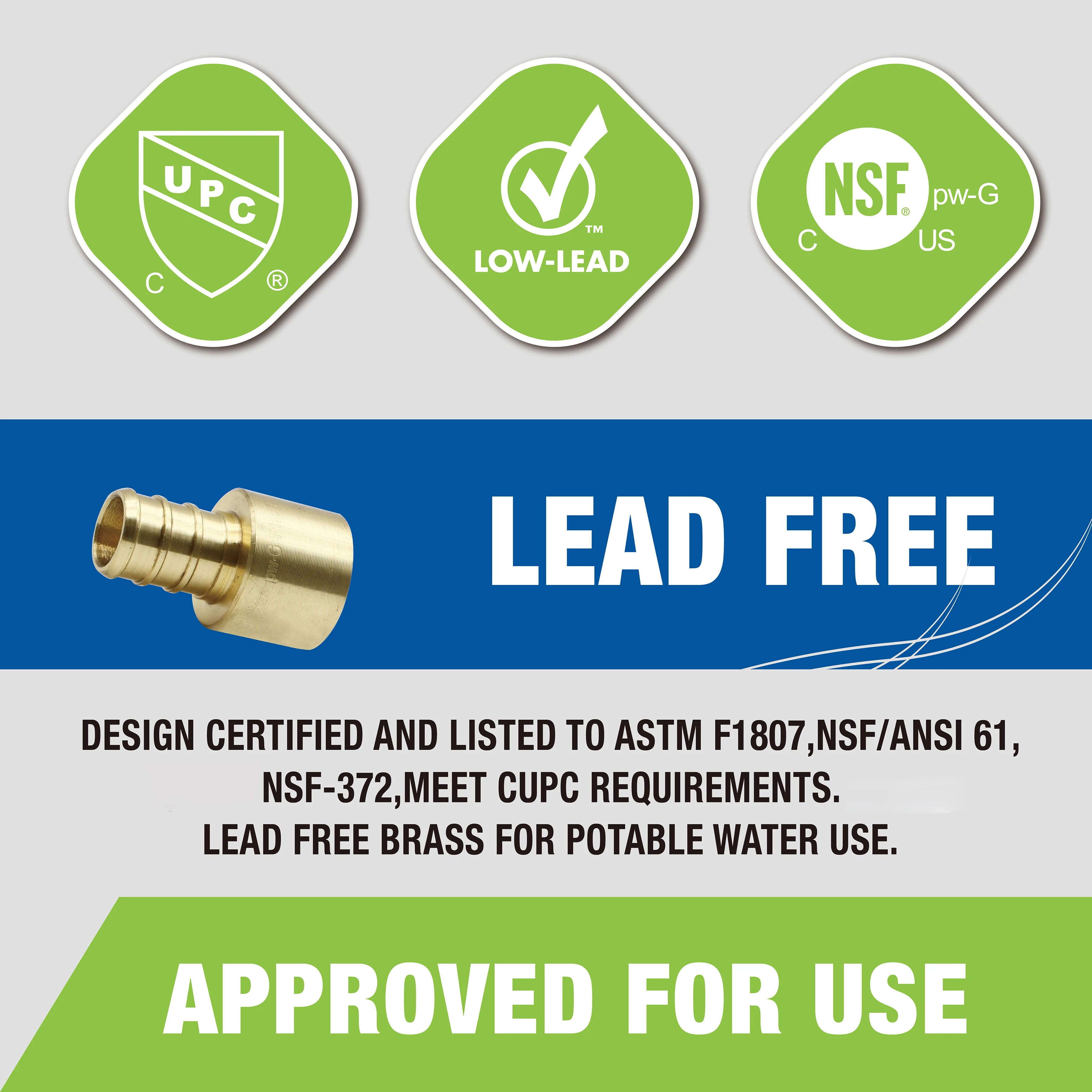 KING SMART Crimp/F1807 PEX 1/2" * 1/2" Female Sweat Adapter; Lead Free Brass; 15Pcs/Case; 80212