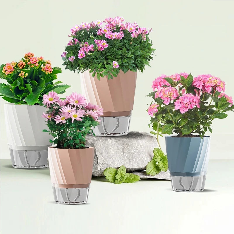 Lazy Self Watering Planter Pots Double Layer Hydroponic Flower Pot Succulent Potted Planters Bonsai Pot Home Office Garden Decor