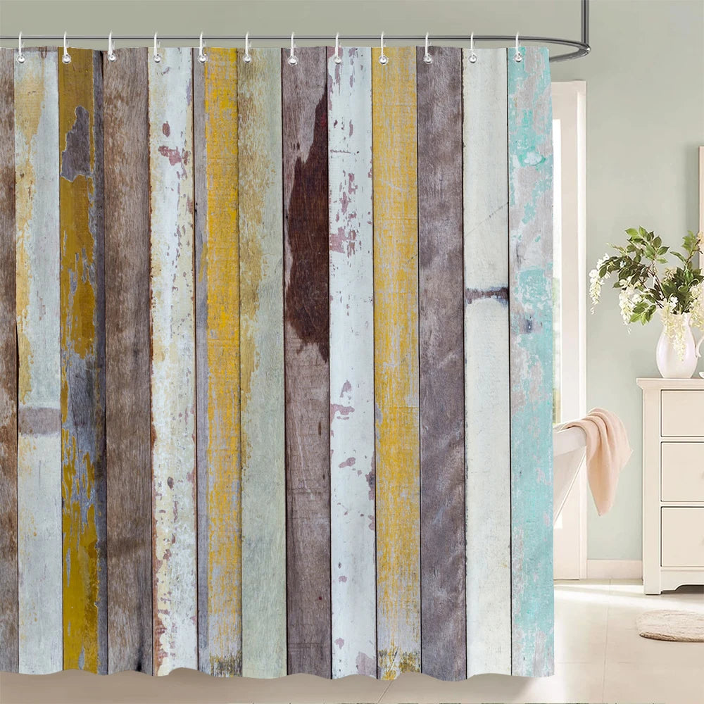 3D Retro Old Wood Pattern Shower Curtains Europe and America Style Printed Bath Curtain Waterproof Bathroom Shower Curtain