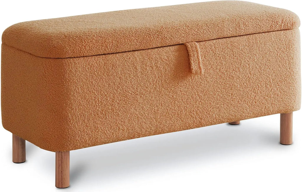 39.5" Boucle Storage Ottoman Bench for Bedroom end of Bed, Sherpa Upholstered Shoe Seat Storage Beach for Entryway, Off White