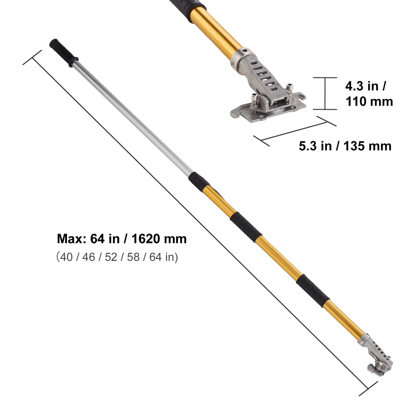 VEVOR Drywall Flat Box Handle 40''-64'' Anodized Aluminum 5-Section Length Adjustable Non-Slip Grip for Plasterboard, Wallboard