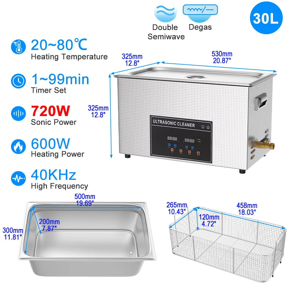 Ultrasonic Cleaner 1L 2L 3L 6L 10L 22L 30L Ultrasonic Bath EU UK Plug Portable Heated 600W Cleaning Washing Ultrasound Machine