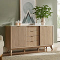 60" Fluted Dresser with Sliding Doors and 4 Drawers, Modern Chest w/Faux Marble Top, Curved Profile Design, Dresser