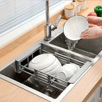 Kitchen Sink Drain Rack Stainless Steel Extendable Dish Drying Rack Drain basket Fruit Vegetable Washing Drainer Storage rack