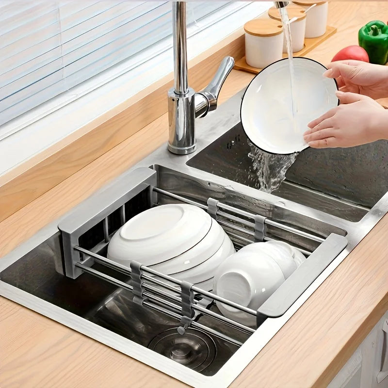 Kitchen Sink Drain Rack Stainless Steel Extendable Dish Drying Rack Drain basket Fruit Vegetable Washing Drainer Storage rack