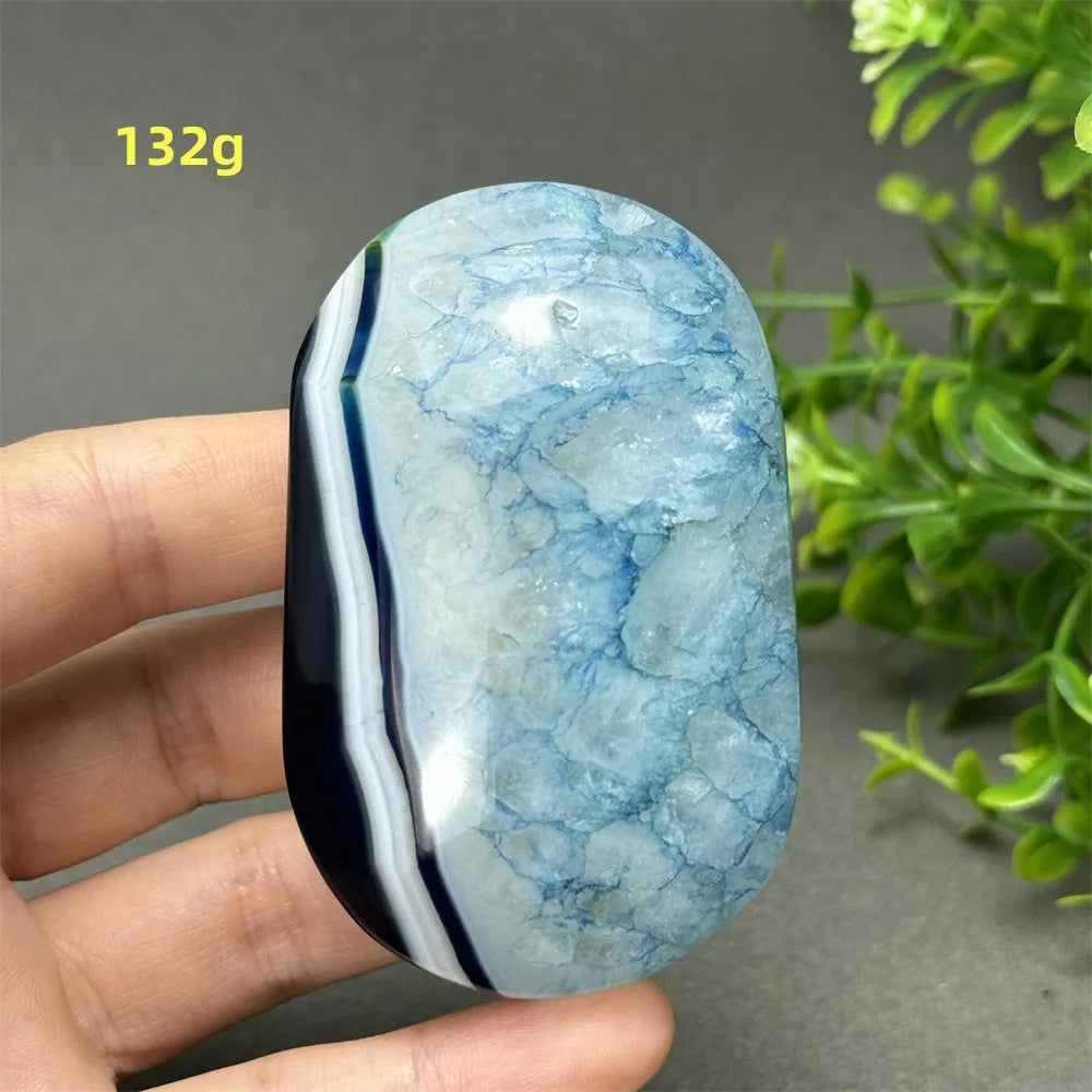 Natural Blue Agate Palm Play Healing Spiritual Meditation Chakra Witchcraft Prayer Energy Feng Shui Home Decor Gift