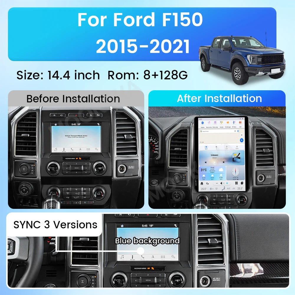 14.4" inches Android 13 8+128G T-Style Screen Car Stereo Multimedia DSP Player For Ford F150 2015-2020 GPS Audio Radio Head Unit