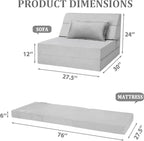 5 In 1 Folding Sofa Bed, Single Size Convertible Sleeper Chair With Pillow, Memory Foam Futon Couch, Velvet Fabric Washable