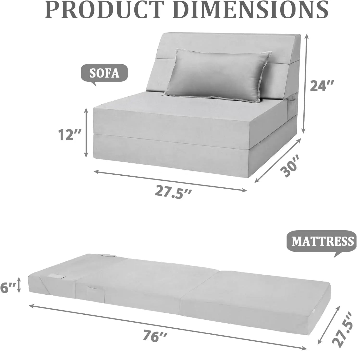5 In 1 Folding Sofa Bed, Single Size Convertible Sleeper Chair With Pillow, Memory Foam Futon Couch, Velvet Fabric Washable