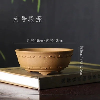 Ceramic Circle Drum-nail Pattern Bonsai Pot, Purple Sand,Traditional Chinese Dormitory Room Table, Garden Decoration, Home Table