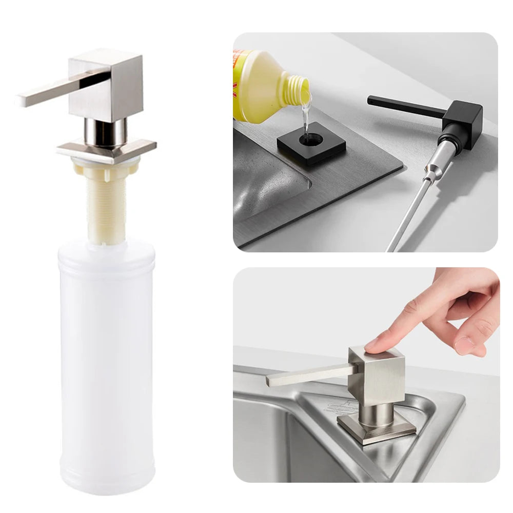Kitchen Sink Liquid Soap Pump Dispenser Nickle Golden Lotion Holder Pump 360° Head Silicone Tube Kit Under Deck Counter Tool