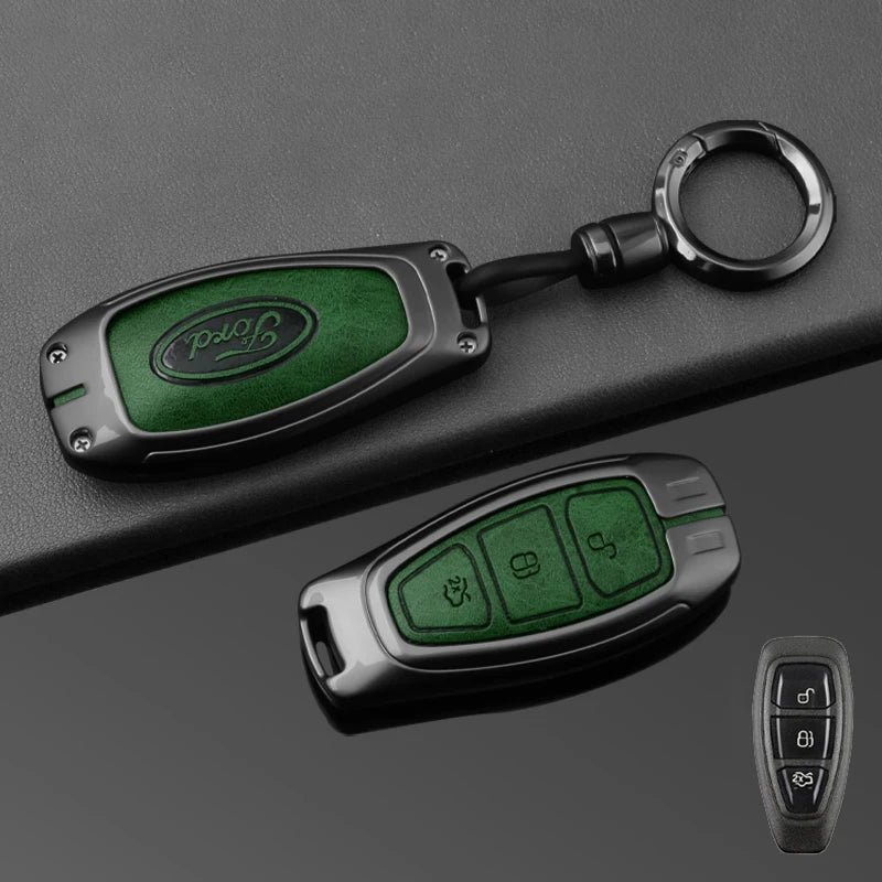 Leather Car Key Case Full Cover for Ford Focus 3 4 ST Mondeo MK3 MK4 Fiesta Fusion Kuga 2013 2014 2015 2017 Keychain Accessories