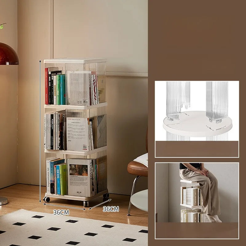 Rotating Bookshelf 360-Degree Home Floor-To-Ceiling Simple Children's Bookcase Living Room Large-Capacity Storage Rack