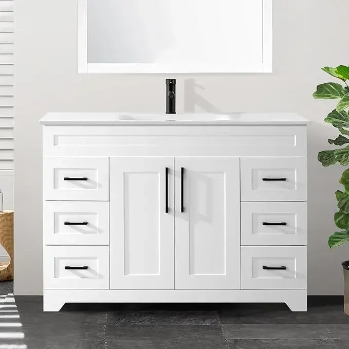 Bathroom Vanity with Sink,Undermount Ceramic Sink-Modern Bathroom Cabinet with 6 Soft-Close Drawers & 2 Doors Spacious Storage