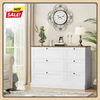 6 Drawer Dresser, White Dresser for Bedroom, Wood Chest of Drawers, Modern Farmhouse Drawer Chest, Wide Double Dresser