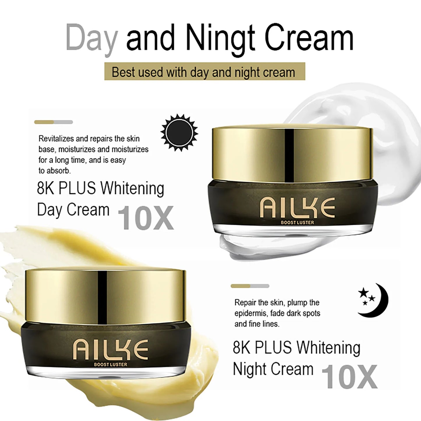 AILKE Whitening Face Cream - Reduces Dark Spots & Melanin with Collagen & Glutathione | All Skin Types | AlluCanFind
