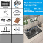 New Stainless Steel Waterfall Kitchen Sink Embossed Extra Large Single Slot Digital Display Dishwashing Sinks With Draining Rack