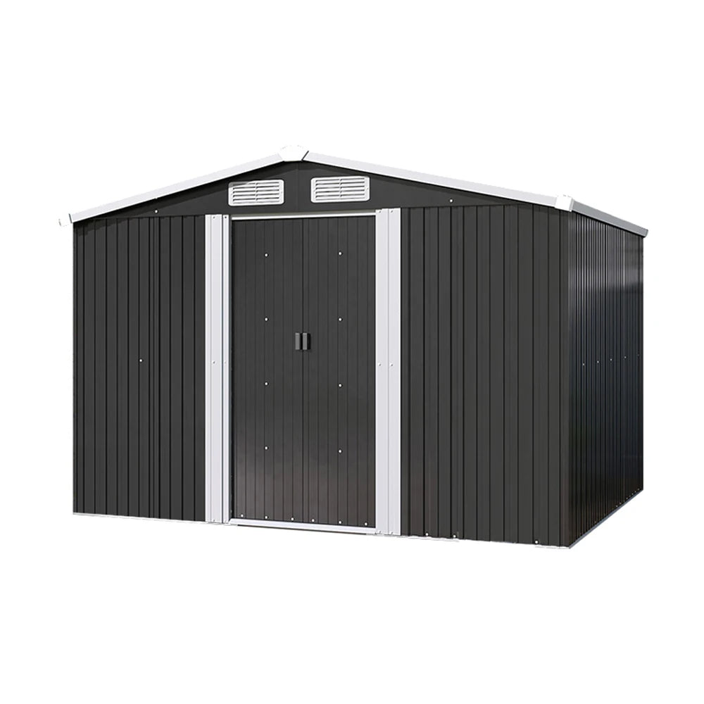 【Breeins】6 X 8 FT Black Outdoor Storage Shed, Metal Large Shed Garden with Air Vent, 2 Slide Door