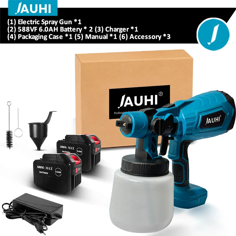 JAUHI 1500W 1000ML Cordless Electric Spray Gun with Battery Household Disinfection Sterilization Portable Paint Sprayer