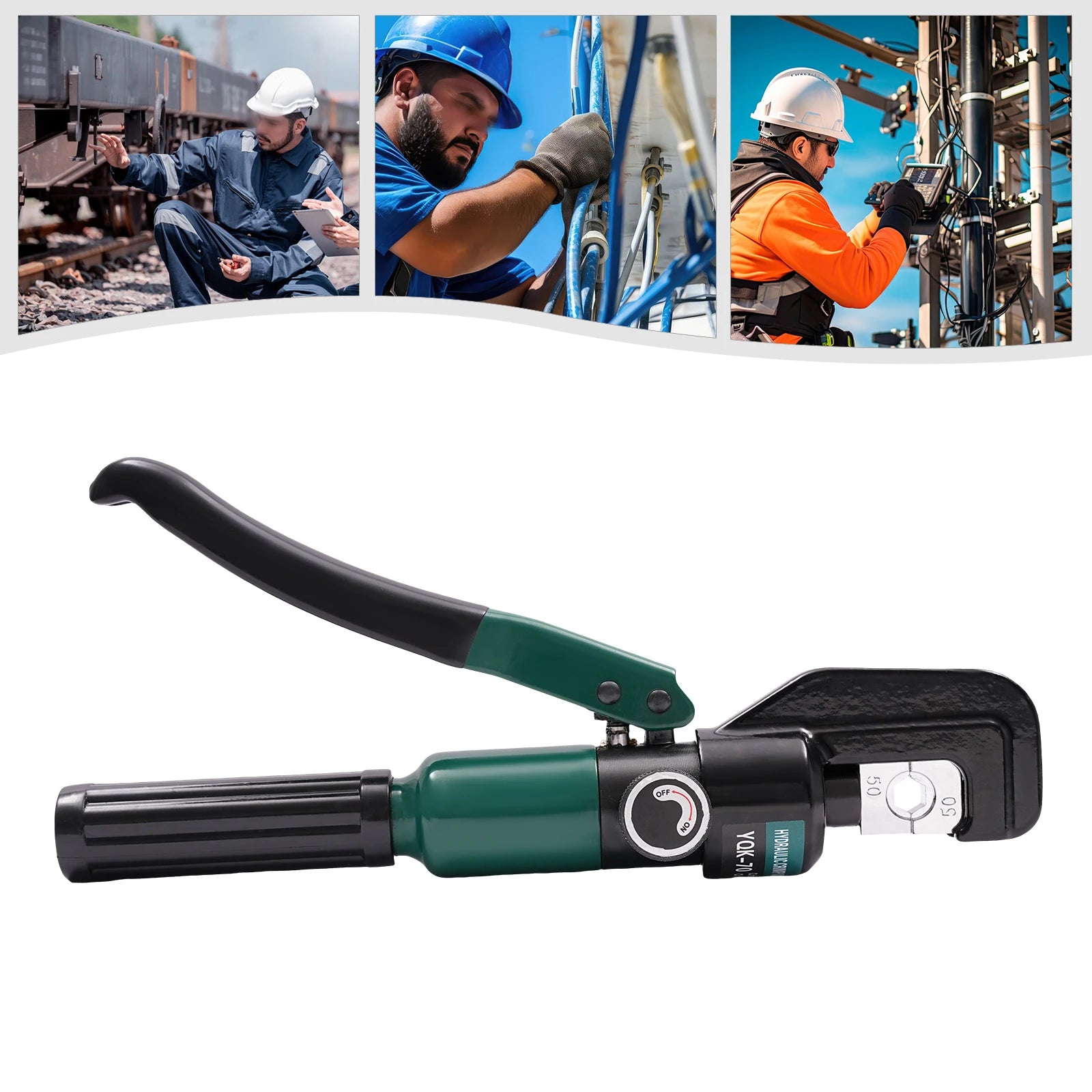 60KN Manual Operated Hydraulic Crimping Tool,YQK-70 Model Hydraulic Tubes Crimper with 8 Pairs of Dies,10mm Stroke,Cu 4-70mm²