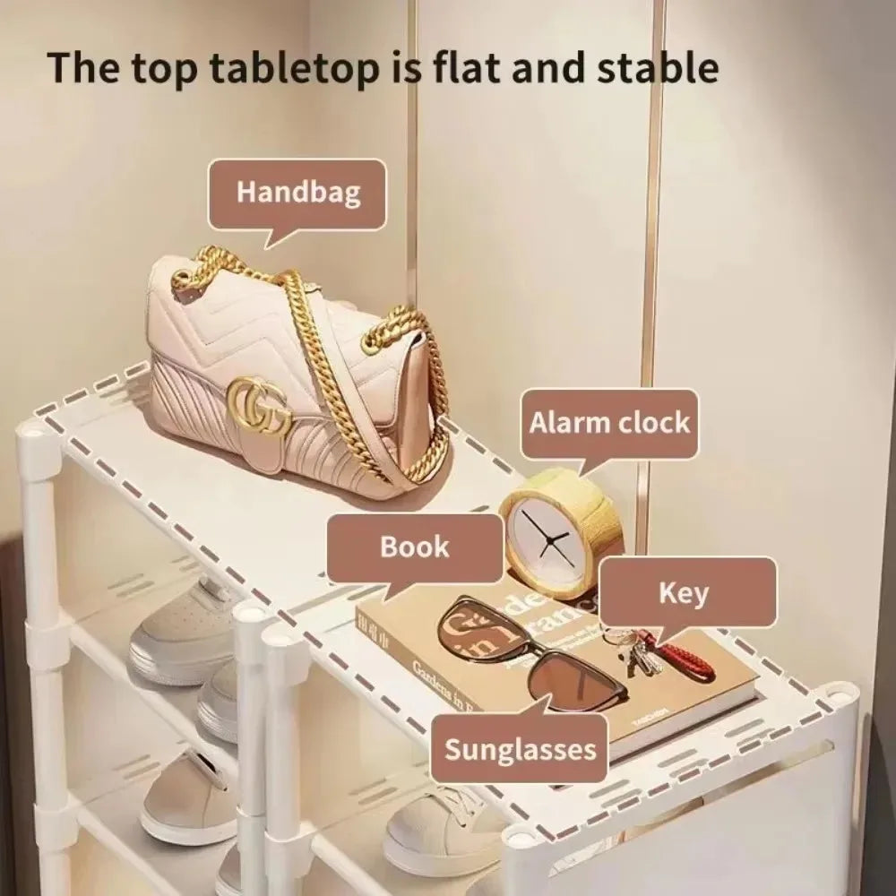 Household Metal Shoe Rack Multi-Layer Stackable Adjustable Simple Shoe Cabinet with Compartment Cloth for Wall Corner Entrance