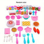 Dollhouse Mini Kitchen Food for Doll 43 Pcs Dinner Set Fork Knif Plate Pizza Soup Tableware Cute Kids Toys Doll Accessories