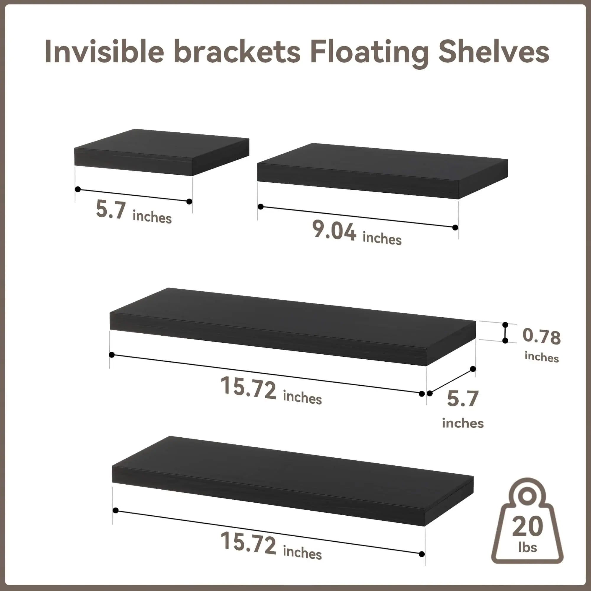 Floating Shelves with Invisible Bracket, Rustic Wood Wall Mounted Shelves Set of 4, Hanging Wall Shelves Display for Room Wall D