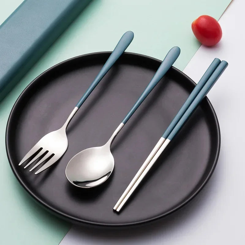 Portable Cutlery Sets With Case, 3pcs/Set Eco Friendly Dish Kitchen Accessories, Silverware Sets, Gold Knife Fork Spoon
